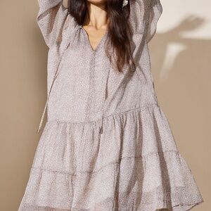 Staple The Label | Emilia Tiered Smock Mini Dress | Neutral Print | Size M